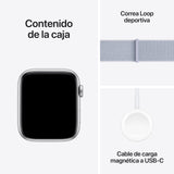 Apple Watch SE de 2.ª generación GPS Smartwatch con Caja de Aluminio en Plata de 44 mm y Correa Loop Deportiva Azul Nube. Monitores de entreno y sueño y Neutro en Carbono