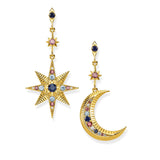 Thomas Sabo Pendientes de mujer en forma de estrella y luna, plata de ley 925, chapados en oro, H2025-959-7