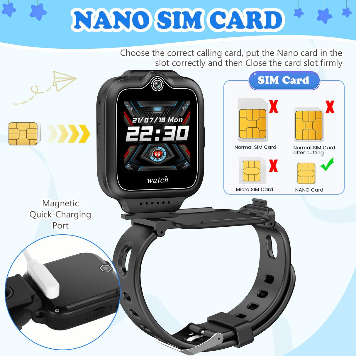 ele ELEOPTION 4G GPS Reloj Inteligente Impermeable para niños y niñas, Llamada bidireccional, Chat de Voz y vídeo, cámara, SOS, Reproductor de vídeo Musical, Alarma