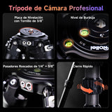 Rollei Rock Solid Alpha XL Mark III, 193cm Tripode Fibra de Carbono Profesional para Cámaras con Capacidad de Carga de 40kg Camera Tripod Negro con Cabezal Nivelador para DSLR Videocámara