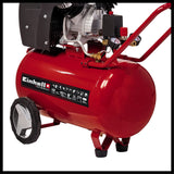 Einhell Compresor TE-AC 400/50/10 V (cilindro en V lubricado por aceite, 2200W, 10 bar, tanque de 50L, capacidad de aspiración de 400l/min, reductor de presión, 2 manómetros y 2 acoplamientos rápidos)