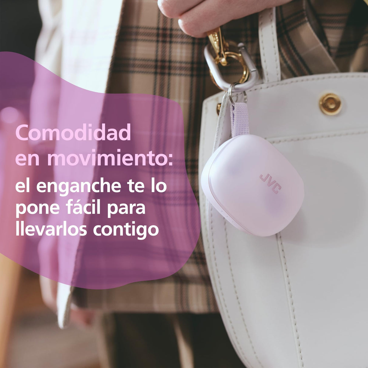 JVC Gumy Premium Auriculares Bluetooth True Wireless con Cancelación de Ruido, Bluetooth 5.4, Modo Ambiente, Baja Latencia, 26h batería, Estuche Translúcido USB-C, Violeta Grape Yogurt - HA-A23T-V