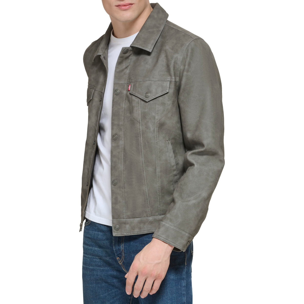 Levi's Chaqueta clásica para camionero de piel sintética para hombre, gris claro, M