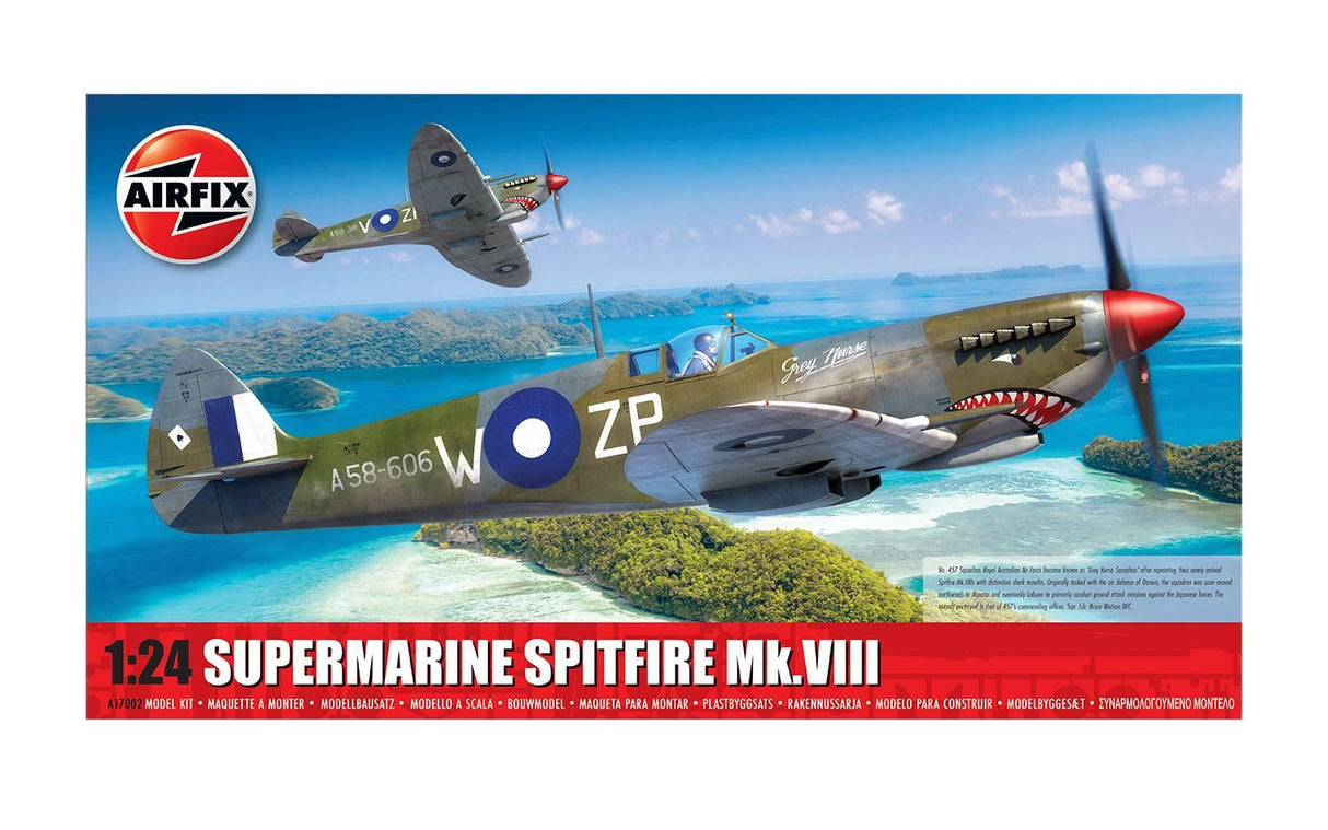 Airfix A17002 Supermarine Spitfire MK.VIII Military Aircraft Plastic Model Kit Aviones Militares Juguete, Multicolor, 1:24 Scale (Hornby Hobbies Ltd