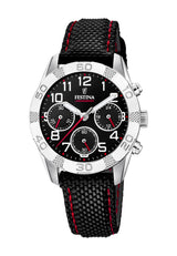 Festina Reloj Infantil F20346/3 Junior Collection Caja de Acero Inoxidable 316l Plateado Correa de Cuero Negro