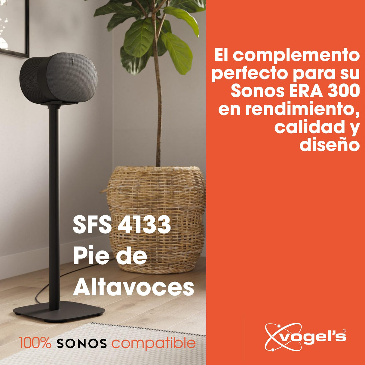 Vogel's SFS 4133 Pie de Altavoces para Sonos ERA 300, Sistema para colocación de Cables, Altura: 82 cm, Máx. 5 kg, Negro