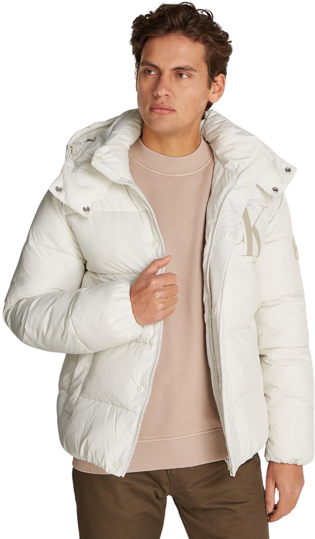 Calvin Klein Cazadora acolchada Hombre Essentials con capucha, Blanco (Ivory), XS