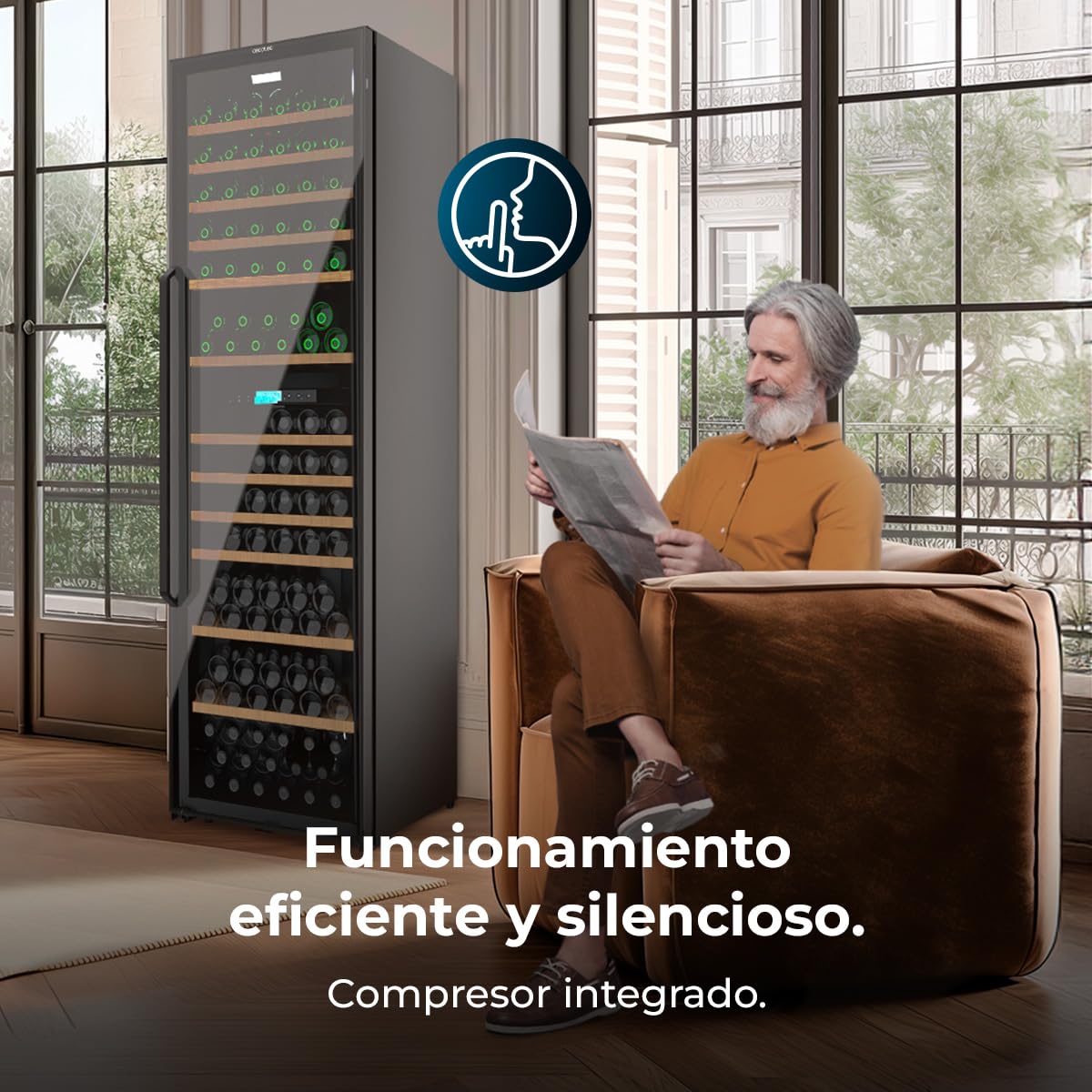 Cecotec Vinoteca 176 Botellas Bolero GrandSommelier Duo 176000 Black. Temperatura Dual, Protección UV, Alarma Temperatura, Filtro Carbón, Puerta Reversible, LED, Compresor Eficiente