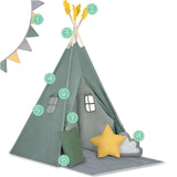 Nukido, Tienda Infantil Tipi Teepee Verde con Guirnalda, Almohadas, estabilizador Grande