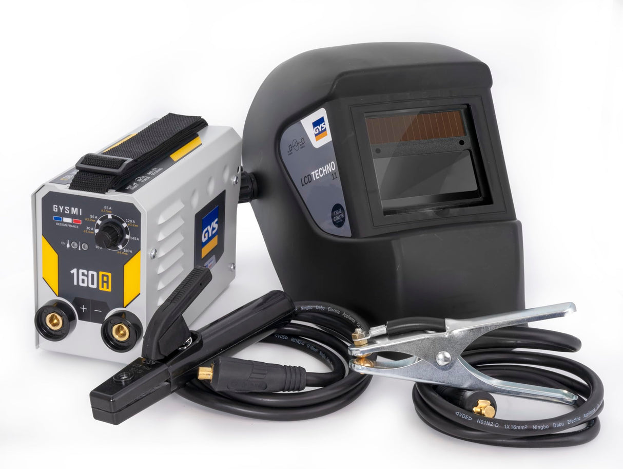 GYS, GYSMI 160A, estación de soldadura de electrodo recubierto 160A monofásico 230V (MMA), arco fuerza, antisticking, Hot Start, con máscara LCD TECHNO 11, portaelectrodos, cable de masa