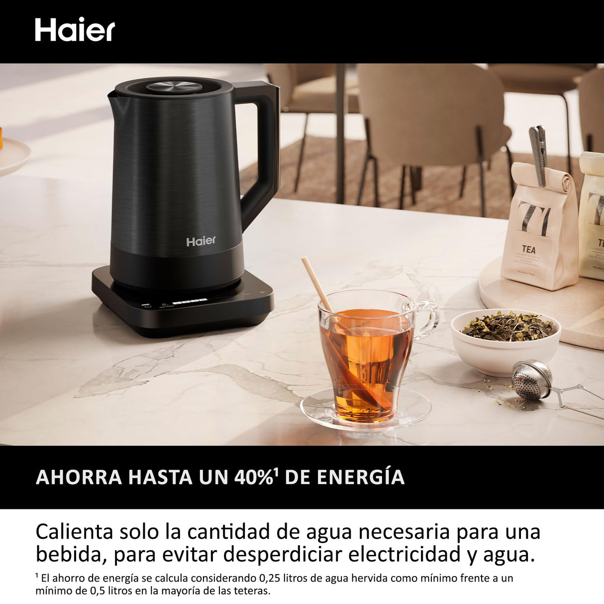 HAIER Hervidor de Acero Inoxidable, Ahorro de Energía, 7 Ajustes de Temperatura, Función Mantener Caliente, Hervir para una Taza, 1.7L, 2200W [I-Master Series 5]