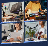 FIFINE Mezclador de Audio, RGB Streaming Gaming Audio Mixer PC con Interfaz de XLR, Gaming Audio Mixer con Control Individual, Control de Volumen, Botón de Silencio, Alimentación Phantom de 48V