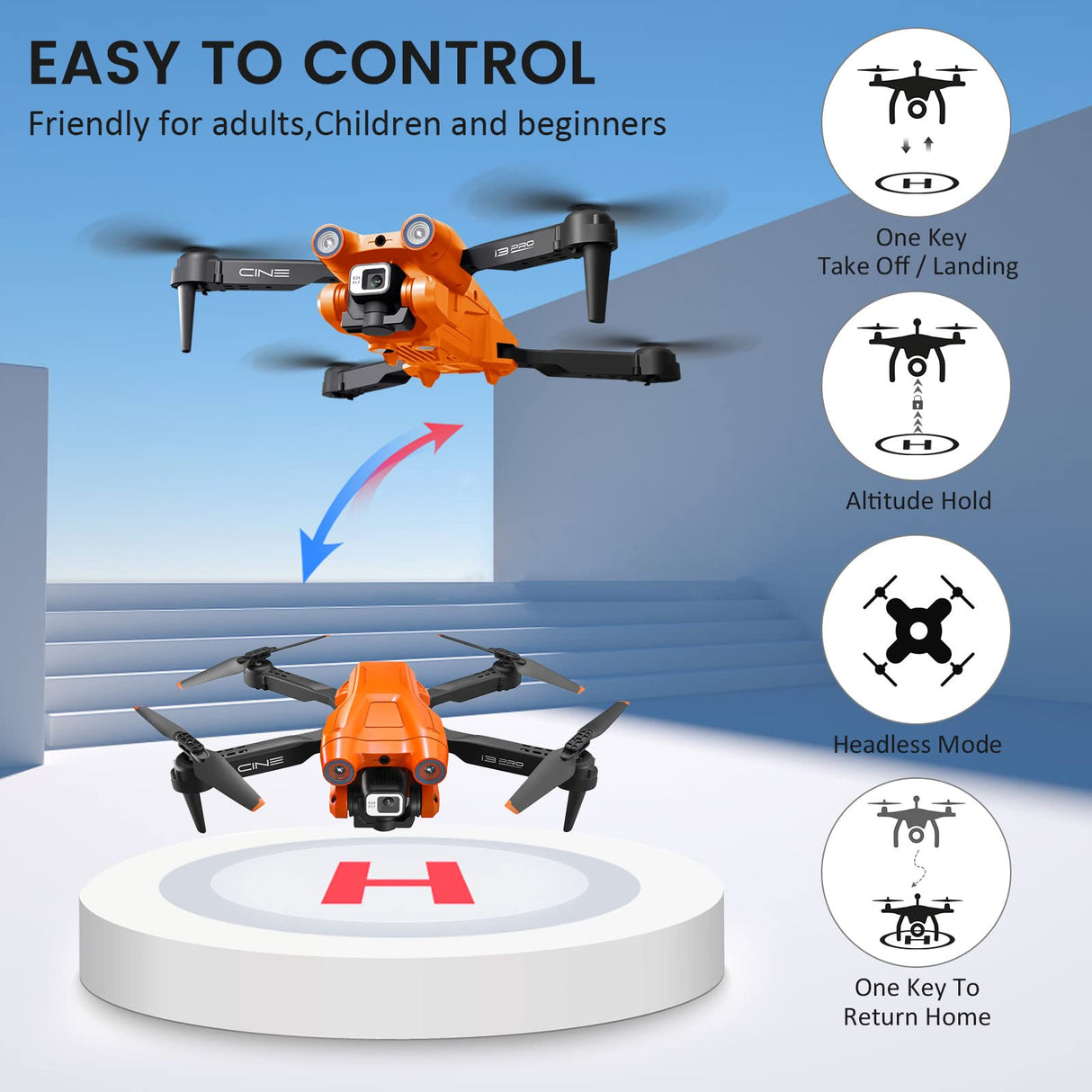 Mingfuxin Drone plegable con cámara para principiantes, drone RC Quadcopter con aplicación WIFI FPV vídeo en vivo, retención de altitud, modo sin cabeza, despegue de una tecla para adultos y niños