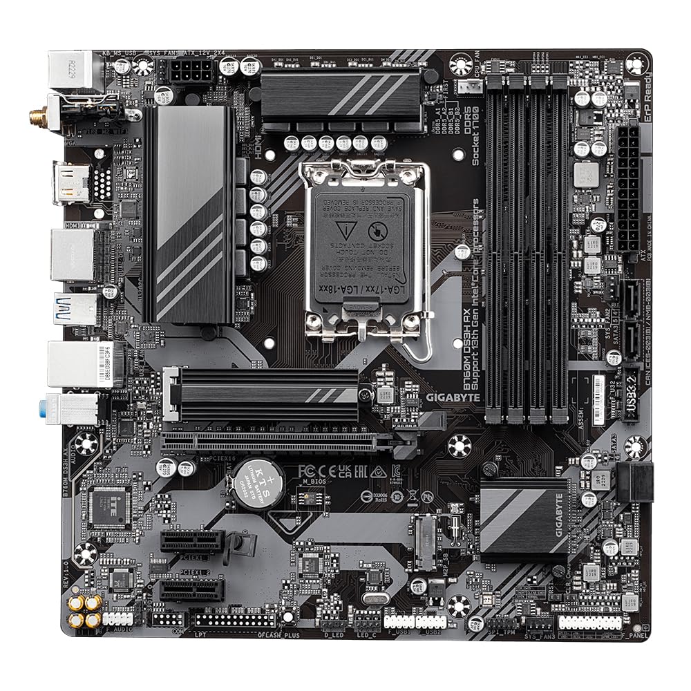 GIGABYTE B760M DS3H AX Placa Base - Compatible con procesadores Intel Core de 14ª generación, VRM Digital de 6+2+1 Fases, hasta 7600MHz DDR5 (OC), 2X PCIe 4.0 M.2, Wi-Fi 6E, LAN 2.5GbE, USB 3.2 Gen 2