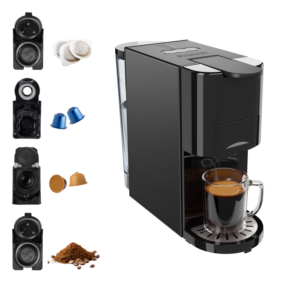 Princess Máquina multicápsula, bomba italiana de 19 bares, depósito de agua de 800 ml, compatibilidad 4 en 1, 1450 W, compatible con Nespresso® y Dolce Gusto®, sin BPA, piezas desmontables, 249454