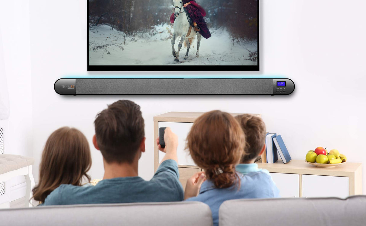 Technaxx Alemania Dab+ FM Barra De Sonido HDMI ARC Bluetooth USB AUX LED Efecto De luz Pantalla LCD con Mando A Distancia Función De Reloj y Alarma TX-139