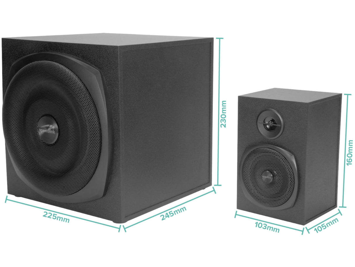 Speedlink Gravity LT Altavoz para PC Sistema de Sonido 2.1 Bluetooth - con subwoofer de Madera, Sistema de Altavoces Activos de 80 vatios, Conector AUX de 3,5 mm, Mando a Distancia RGB, Negro