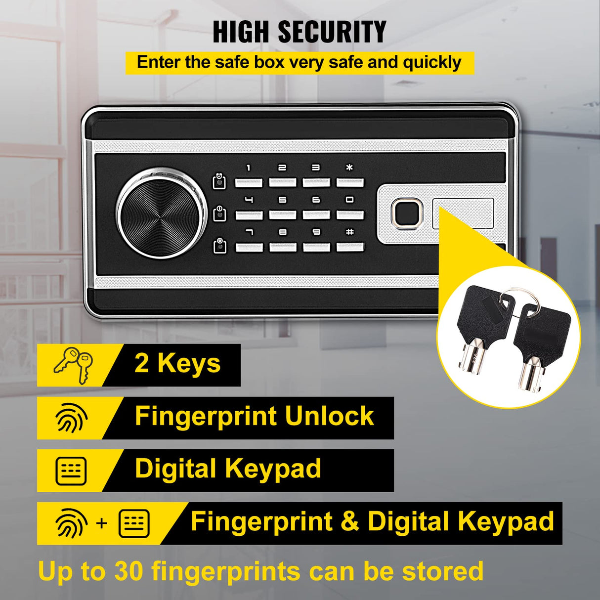 VEVOR Caja Fuerte de Seguridad con Huella Dactilar 60L Caja Fuerte Antirrobo del Hogar 34,5 x 20 x 46,5 cm Huella Digital Contraseña Llave WiFi Abierto del Hotel de Oficina en Casa Caja de Seguridad