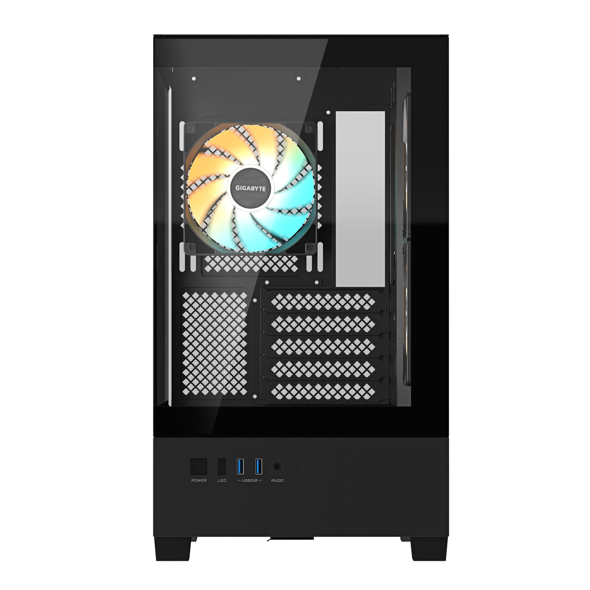 GIGABYTE C201 Panoramic Caja de PC – Torre Media, m-ATX, Soporte para radiador de 360 mm, 3 Ventiladores preinstalados, USB 3.0, Compatible con RGB Fusion