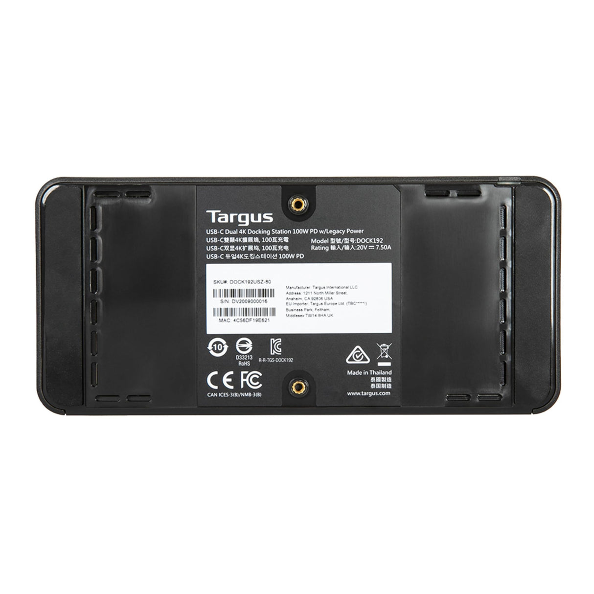 Targus DOCK182EUZ Docking Station DV4K Universal USB-C con Power Delivery de 100 W, hub multipuerto para Ampliar el Escritorio con 1 o 2 monitores, estación Base – Negro