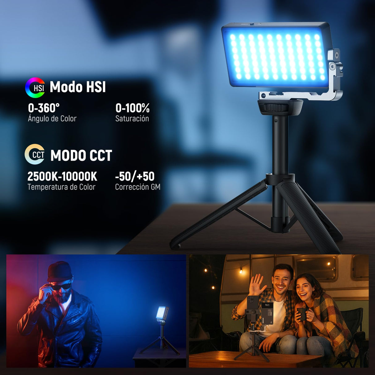 NEEWER - Lámpara de vídeo RGB de 12 W, Panel LED para Streaming, Selfie, 2500 K-10000 K CRI97+, Control App/2.4 G, batería 4300 mAh, Soporte de Escritorio para Vlogging, grabación de vídeo, Podcast