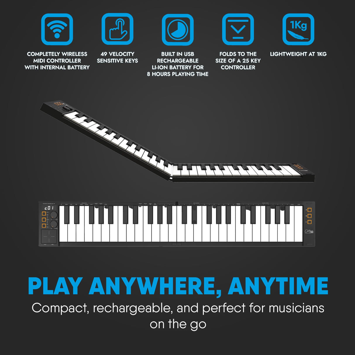 Carry-on FC-49 Teclado Controlador USB Midi/Midi Over Bluetooth Construido con Arpegiador, Pad X/Y, Incluye Cubase LE OEM y Cubase LE OEM IOS DAW Music Software
