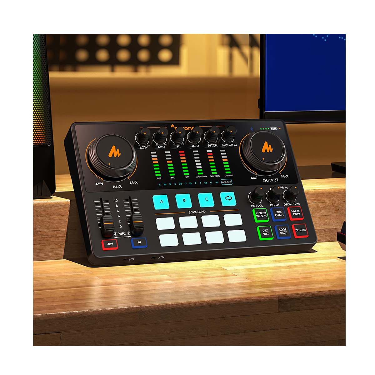 MAONO AME2A - Interfaz de audio USB-C AME2A, efectos integrados, entrada XLR e Inst, micrófono incluido