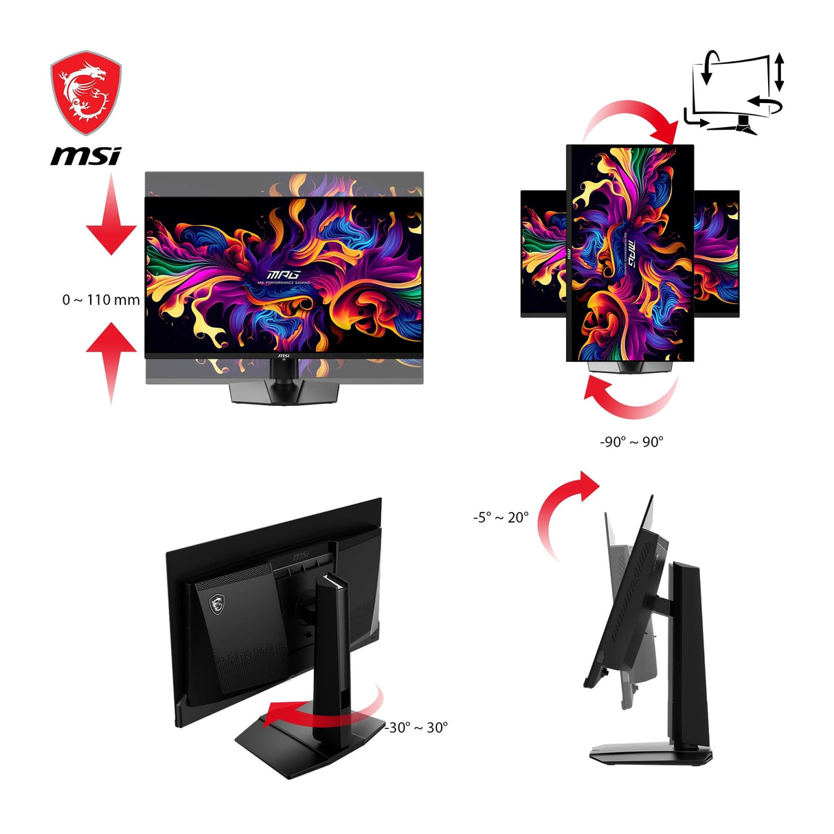 MSI mag 271QPX QD-OLED 26.5 Inch WQHD Monitor Gaming, 2560 x 1440 Quantum Dot OLED Panel, 360Hz / 0.03ms, 99.1% DCI-P3, ΔE≤2, DisplayHDR True Black 400, DP 1.4a, HDMI 2.1, USB Type-C