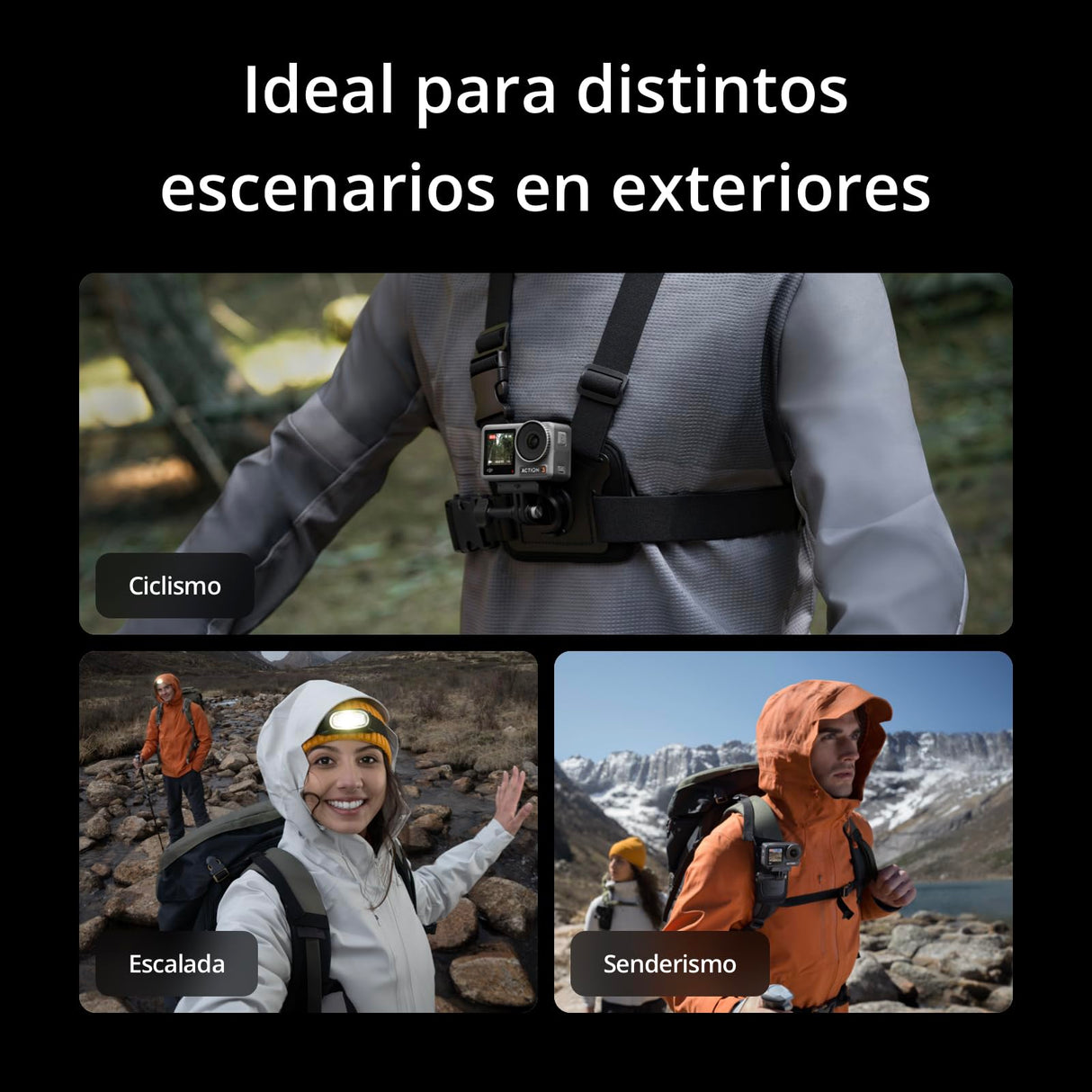 DJI Pack de Exteriores Osmo Action 3-4K/120 fps Cámara de acción con Soportes de Correa de Pecho y de Mochila para Senderismo y Ciclismo, Campo de visión superamplio, HorizonSteady