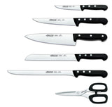 ARCOS Universal Juego de Cuchillos de Cocina Profesional + Tijeras con Bloque de Madera. Set de 5 Cuchillos + Tijeras de Acero Inoxidable. Bloque de Cuchillos para Cocinar.