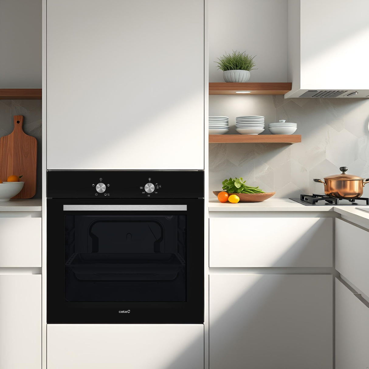 Cata Horno Estático SES 6004 BK 4 Funciones Puerta Panorámica Full Glass Limpieza AquaSmart Iluminación Interior Ancho de 60 cm Gran Capacidad 62 L Iluminación Interior Acabado Inox Cristal Negro