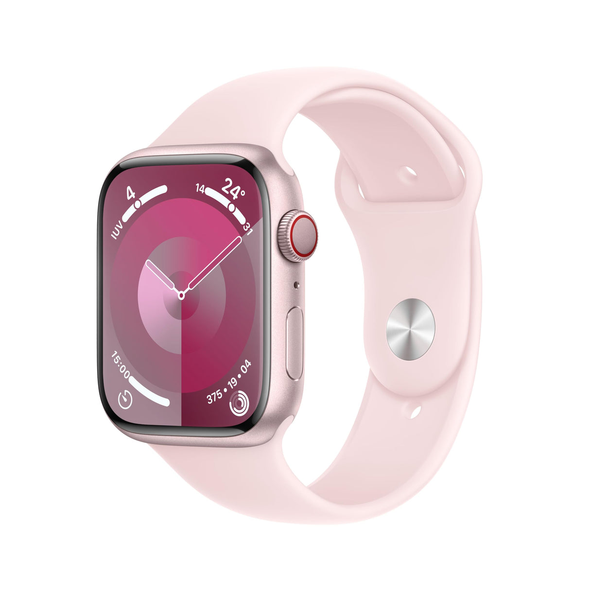 Apple Watch Series 9 [GPS + Cellular] Smartwatch con Caja de Aluminio en Rosa de 45 mm y Correa Deportiva Rosa Claro - Talla M/L. Monitor de entreno, App Oxígeno en Sangre, Resistencia al Agua