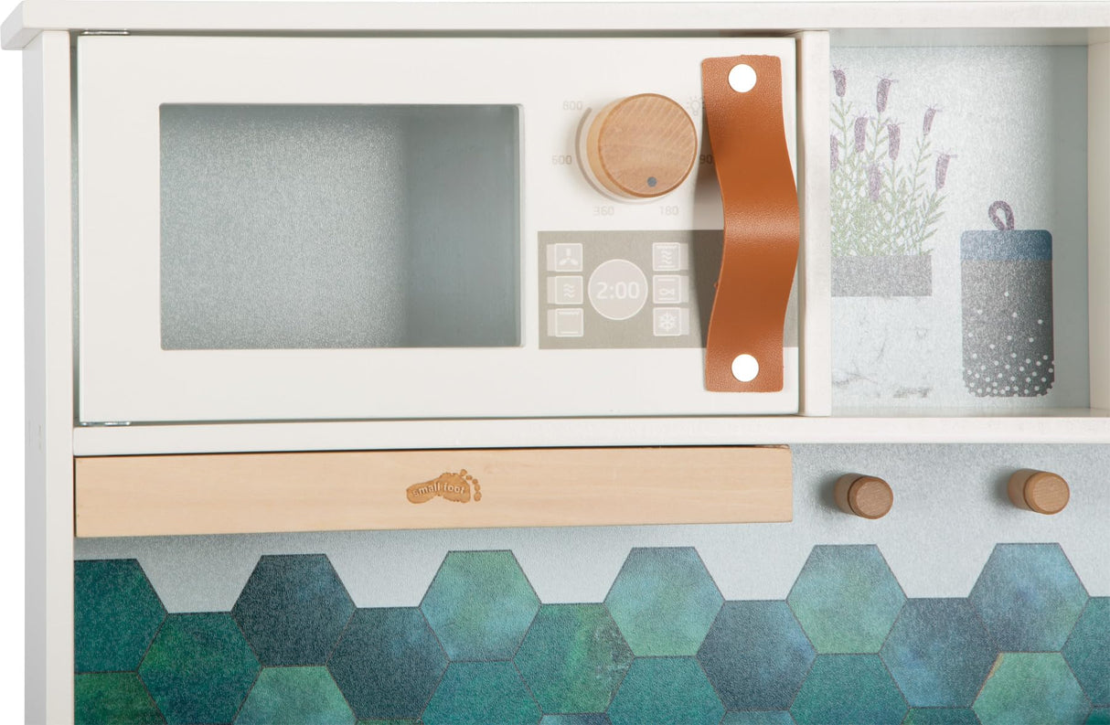 small foot Cocina Infantil Blanco Tasty, Madera Placa luz Sonido, Incl. Acc.de 5 Uni, de 3 años, 12673, Color Colorido