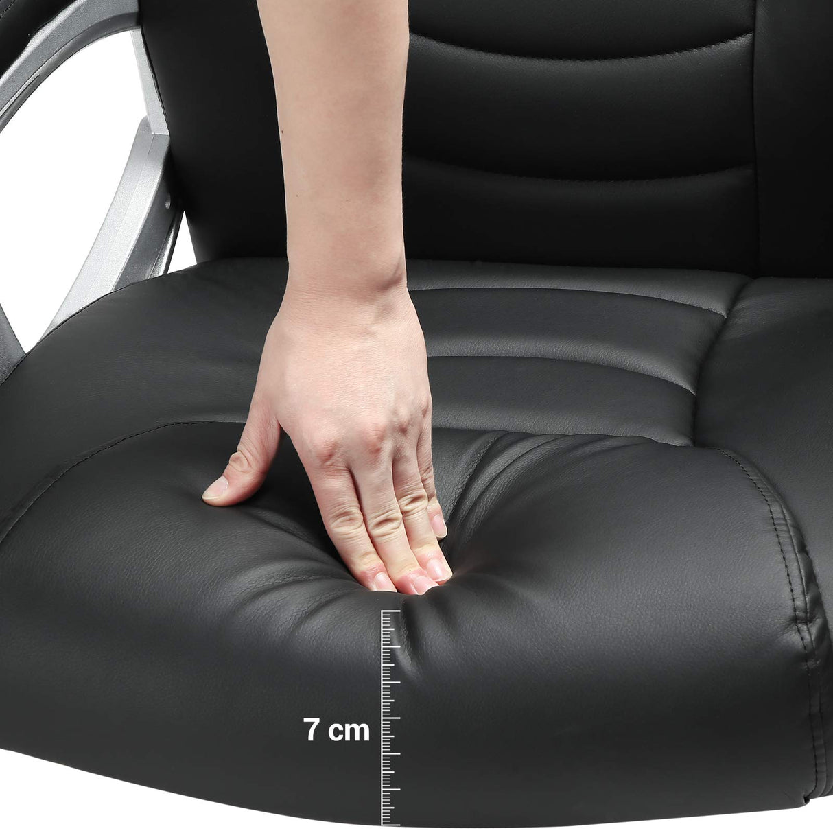 SONGMICS Silla de Oficina, Silla de Escritorio, Altura Ajustable, Ergonómica, Tapizada en PU, Carga de 150 kg, Negro OBG21B