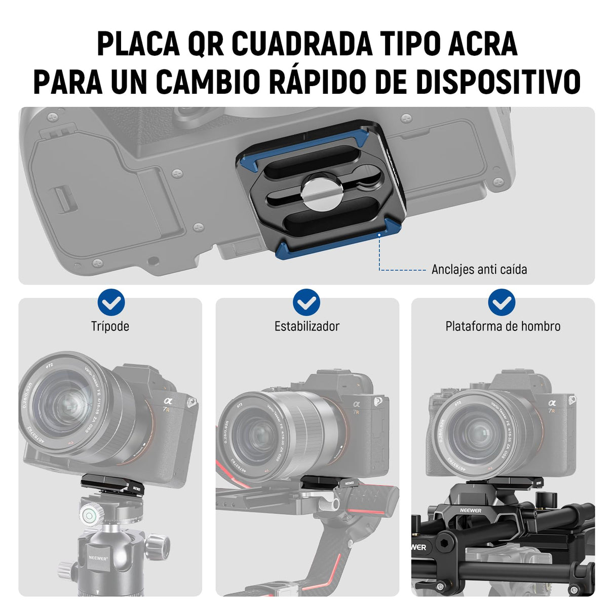 NEEWER Equipo de Hombro Mount Video Rig para Cámara DSLR y Videocámara Arca Liberación, Asas Dobles 15mm Varilla(16"/40cm), Estabilizador Video para Cine Compatible con SmallRig Follow Focus, SR007
