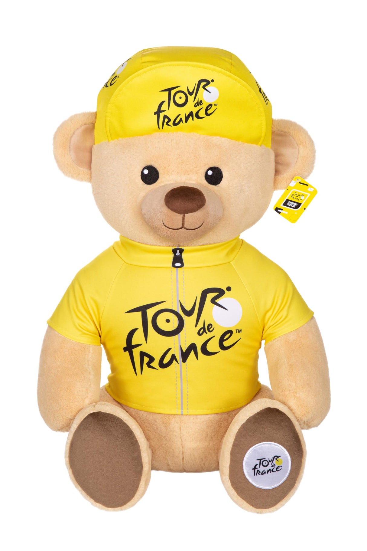 Gipsy Toys - Peluche Oso Camiseta y Gorra ganadora Paso Amarillo 60 cm - Peluche Oficial del Tour de Francia. Majestuosa, Deleitará a Pequeños y Grandes Fans.