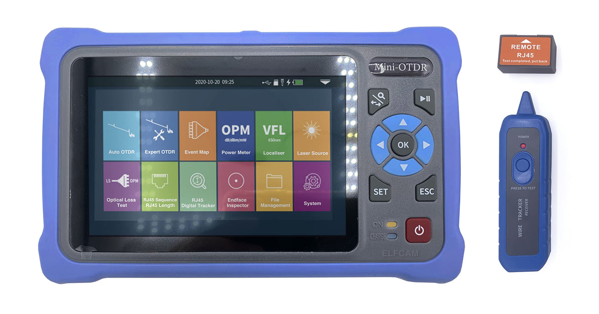 Elfcam® - OTDR para FTTH, 26dB/24dB Monomodo 1310nm / 1550nm, Portátil 4 en 1 + VFL + OPM + OLS, Probador de Fibra Óptica/Reflectómetro de Dominio Óptico, Hasta 100 km (ELF-5800)