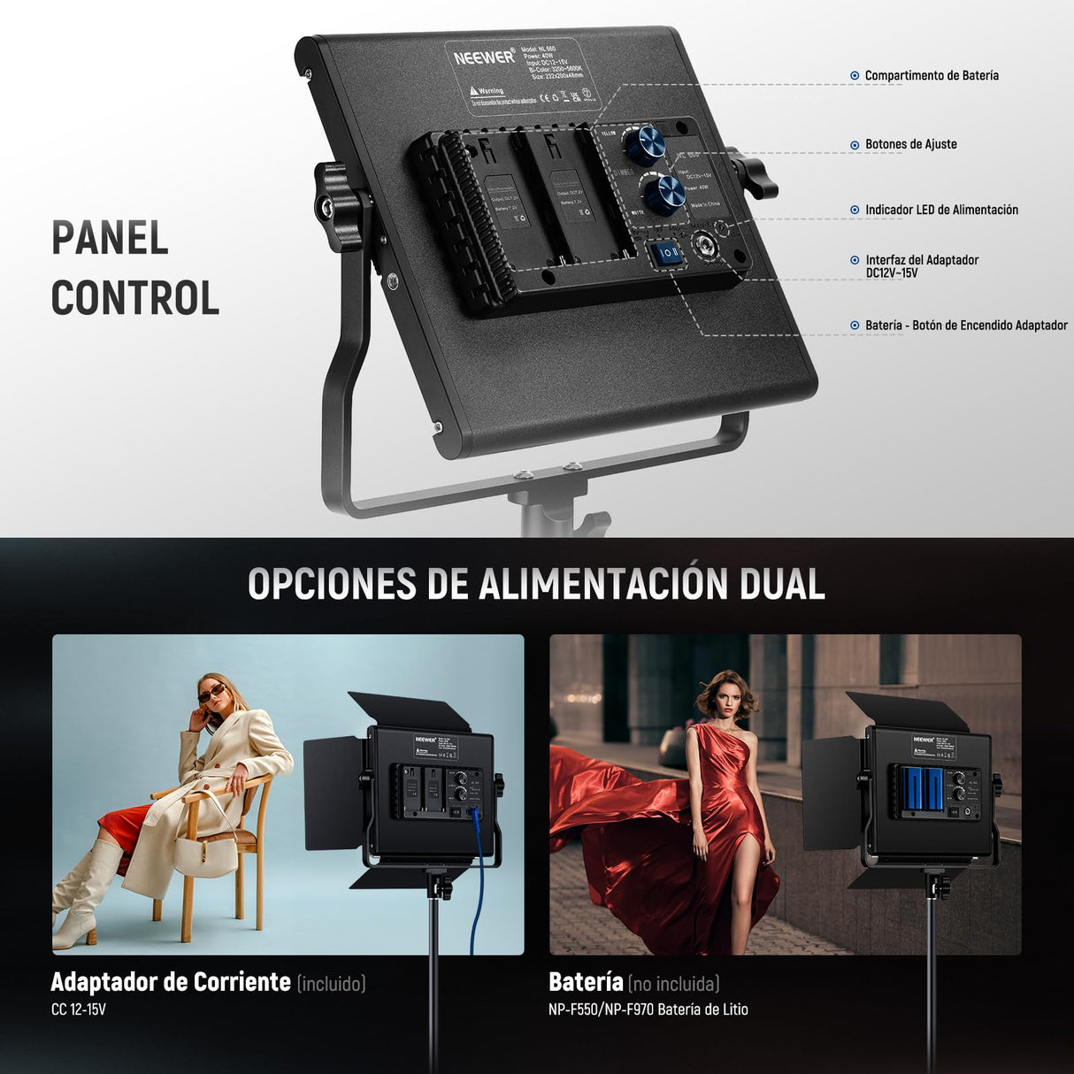 NEEWER Bicolor Luz LED Estudio con Trípode Viseras, Panel Video Key Lighting para Grabación Video, Streaming, Sesión de Fotos, Fotografía, 660 Leds, 3200K-5600K, 3300lx/1m, Regulable CRI96+, NL660