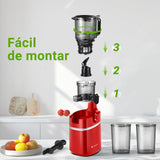 AMZCHEF Extractor de Zumos y Verduras Automático, 135MM Apertura y 1.8L Capacidad Licuadora para Verduras y Frutas Entera, 250W Licuadora Prensado en Frio Lento con Triple Filtro - Rojo