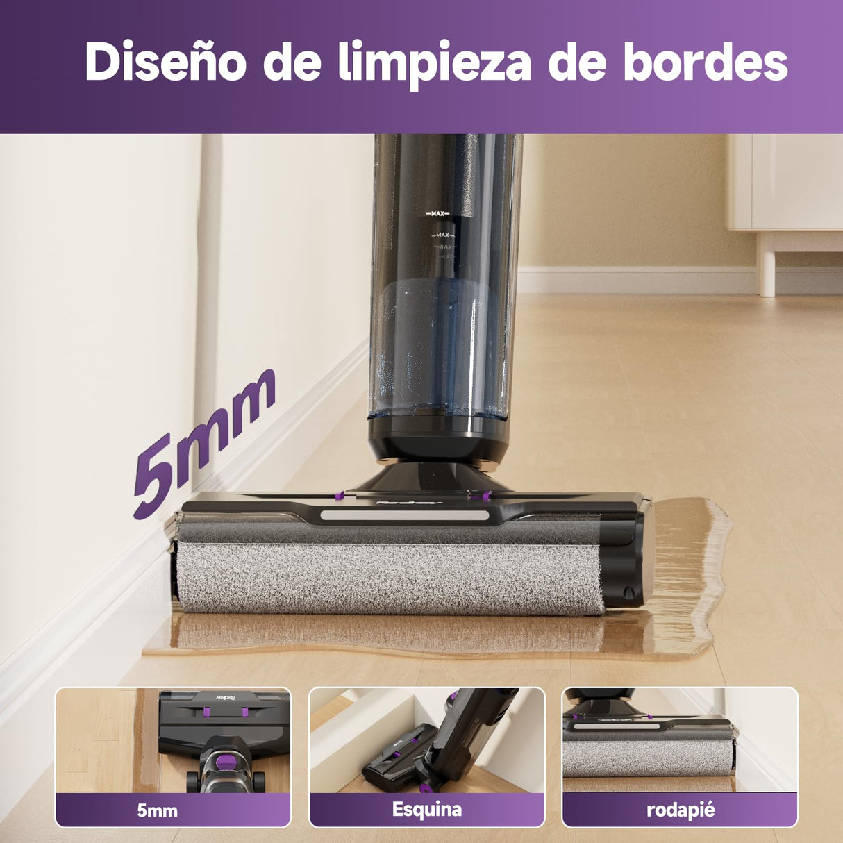 Redkey W15 Aspirador Vertical Fregona Sin Cable Agua, Aspirador Barredor 3 en 1, Potente Absorción de Agua y Polvo, Placa Única de 5mm, 35min Larga Autonomía, Pantalla LED, Limpieza Automática