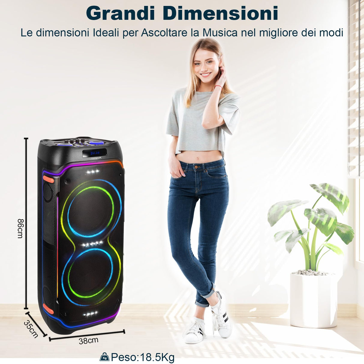 Trevi XFest XF 3600 Pro - Altavoz inalámbrico de 200 W, Altavoz portátil con micrófono inalámbrico Incluido, entradas USB, Micro SD, AUX-IN, función TWS, Karaoke Party Speaker con batería integrada