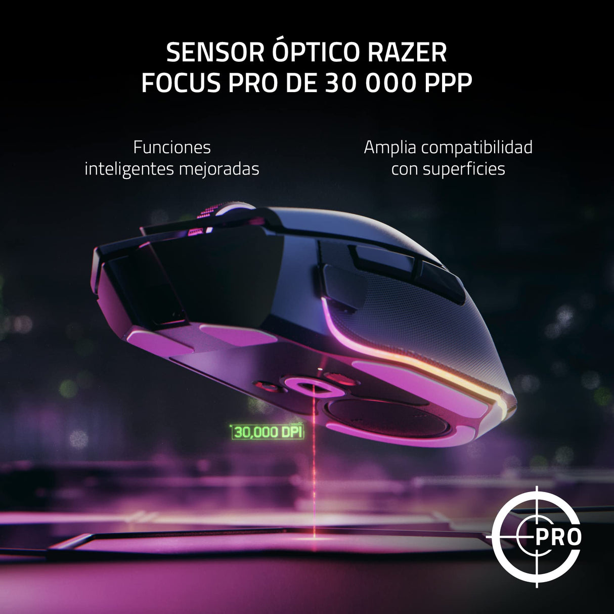 Razer Basilisk V3 Pro - Ratón Inalámbrico Personalizable para Juegos con Rueda Inclinable Hyperscroll (Sensor Óptico Focus Pro 30K, Iluminación Cromática de 13 Zonas, Botones Programables 11) Negro