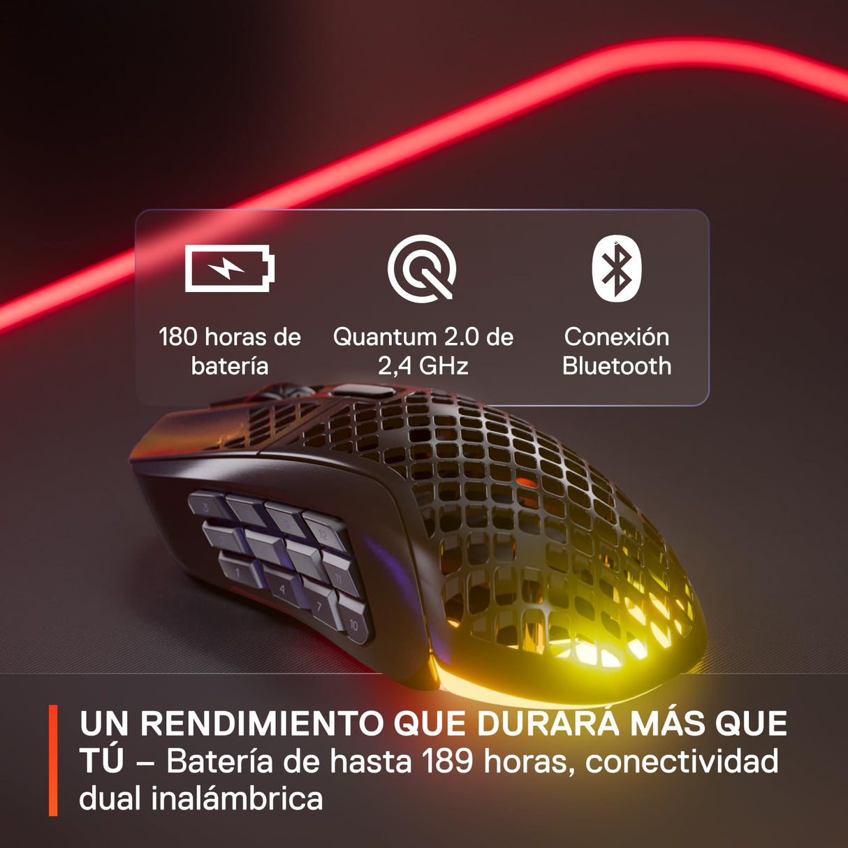 SteelSeries Aerox 9 Wireless - Ratón gaming RGB - Ultraligero resiste al agua - 18 botones - Bluetooth/2,4 GHz - Sensor TrueMove Air 18K DPI