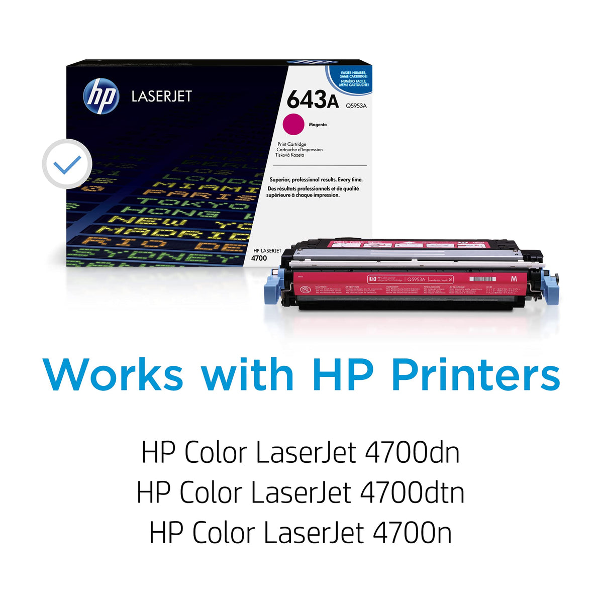 HP 643A Q5953A Magenta, Cartucho Tóner Original, de 10.000 páginas, para impresoras HP Color LaserJet 4700, 4700dn, 4700dtn, 4700n, y 4700ph+