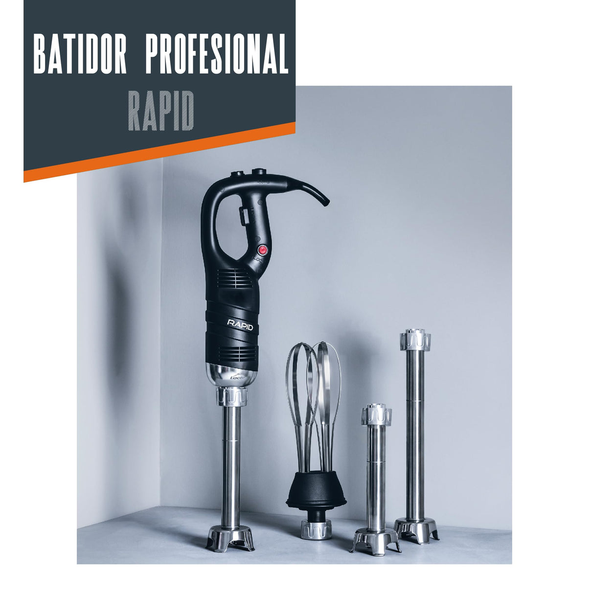 Lacor - 69978 - Batidora profesional con brazo triturador y batidor intercambiable, mango ergonómico, materiales de alta calidad, apta para ollas hasta 200L, 850W, velocidad variable.