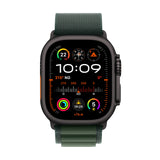 Apple Watch Ultra 2 GPS + Cellular Smartwatch, Reloj Deportivo con Caja de Titanio Negro Resistente de 49 mm y Correa Loop Alpine Verde Oscuro - Talla M. Monitor de entreno y Neutro en Carbono