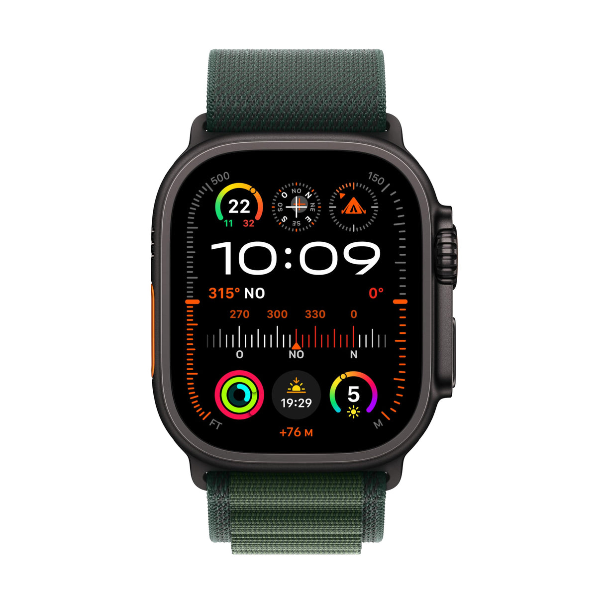 Apple Watch Ultra 2 GPS + Cellular Smartwatch, Reloj Deportivo con Caja de Titanio Negro Resistente de 49 mm y Correa Loop Alpine Verde Oscuro - Talla L. Monitor de entreno y Neutro en Carbono