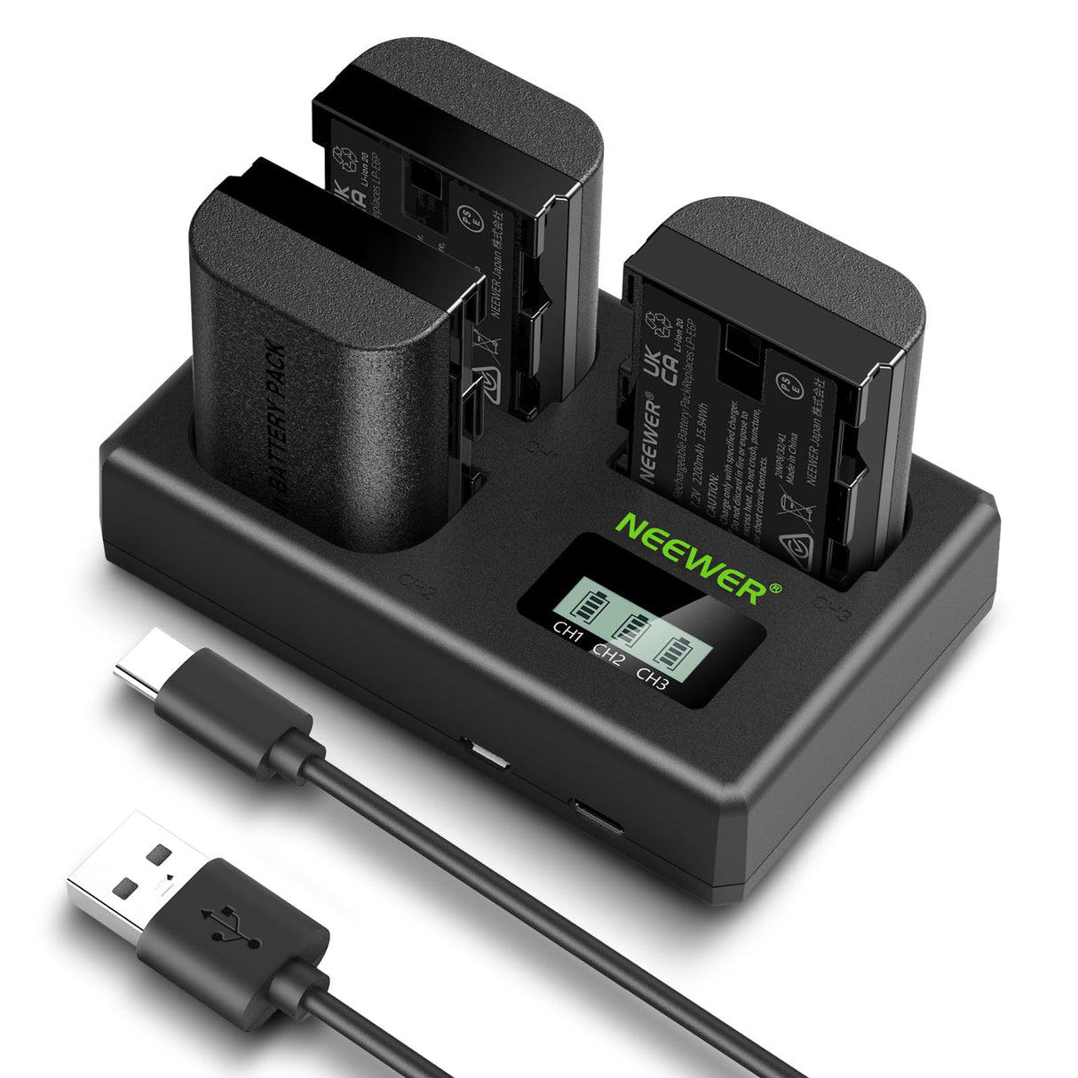 NEEWER Paquete de 3 2200mAh LP-E6P/LP-E6NH/LP-E6N Baterías Repuesto & Cargador Triple USB,Compatible con Canon EOS R5 Mark II EOS R5 EOS R6 EOS R7 EOS R 5D II III IV 6D 6D II 7D 7D II 60D 70D 80D 90D