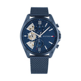 Tommy Hilfiger Reloj Analógico de Cuarzo Multifunción para Hombre con Correa de Malla de Acero Inoxidable Azul - 1710648