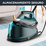 Rowenta Compact Steam Pro DG7623 Centro de planchado, 6.3 bares de presión, golpe de vapor de 325 g/minuto, suela antiarañazos deslizante, sistema eco, Color Azul/Negro
